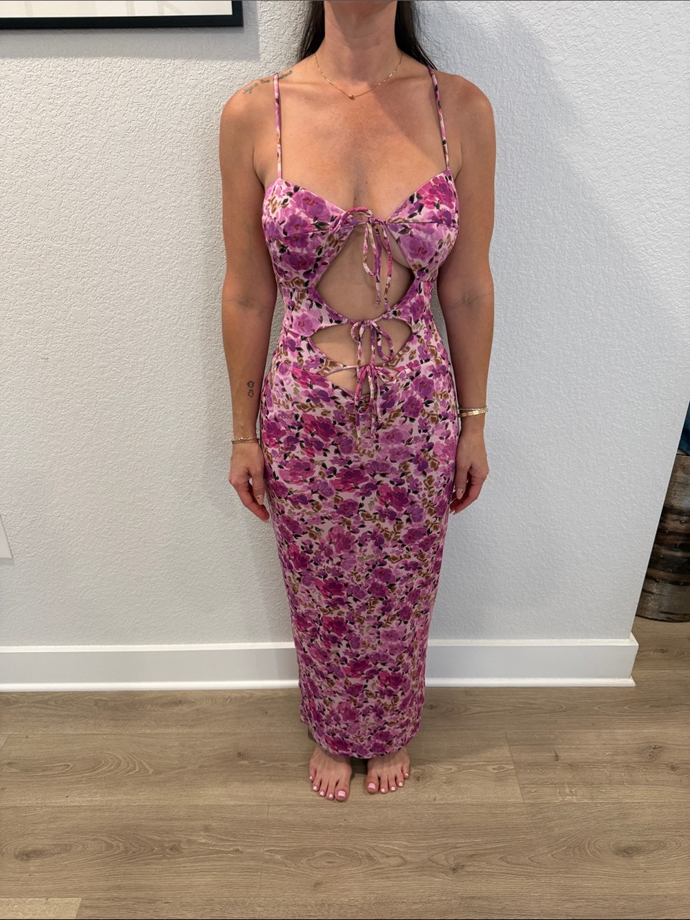 RESA Pink Floral Cutout Maxi Dress